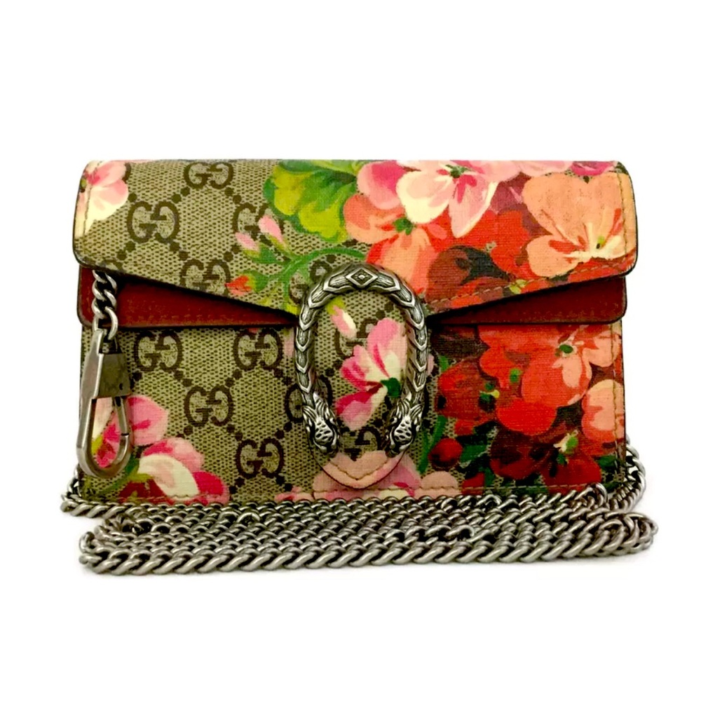 EUC Gucci Floral Monogram Blooms Dionysus Mini-bag with Silver Chain